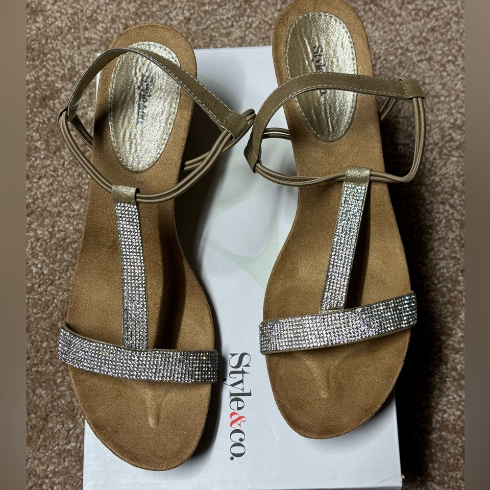 Style&co dark sand 9.5 dress sandals - rhinestone straps. New, never worn.